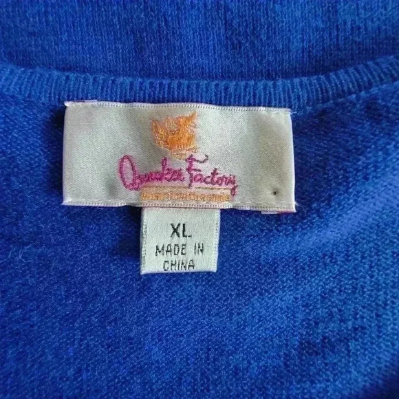 Quacker Factory Blue Knit Sweater Top w/Sequin Neckline, Short Sleeve Size XL - Picture 6 of 7